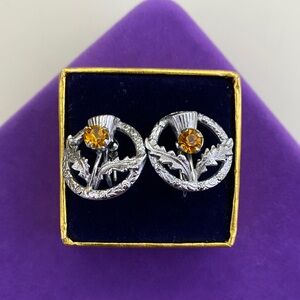 💛 Vintage Silver Mizpah Thistle Earrings | Screw Back Designer